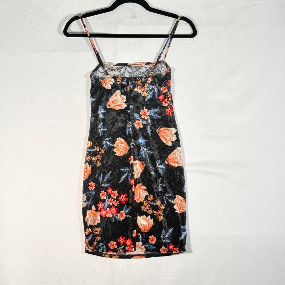 Black Floral Velvet Mini Dress Spaghetti Strap Small Fairy Y2k Party whimsigoth - Picture 2 of 7